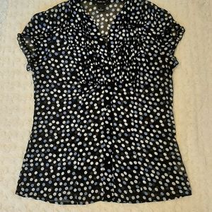 Style & Co Black Polka-dot semi sheer capped sleeve blouse size 10 Flirty Career
